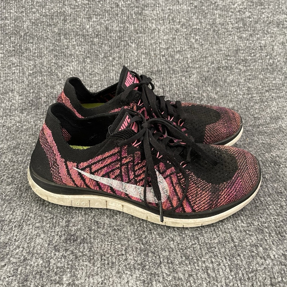 Nike Free 4.0 Flyknit Shoes Women's Sz 8.5 Running Sneakers Black Pink 717076
